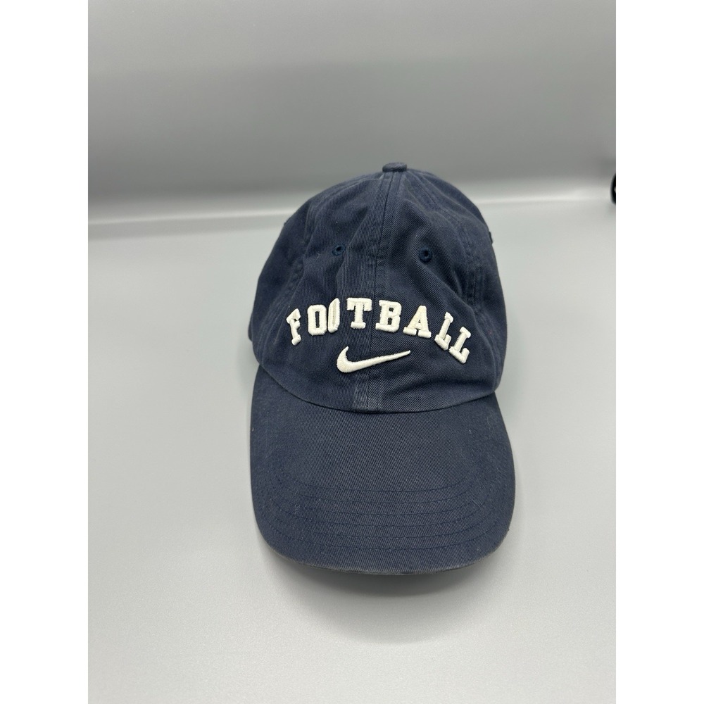 VTG Nike Silver-Tag Football Swoosh Navy Retro Sports Strapback Dad Cap Hat NICE